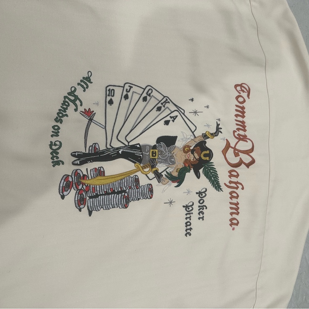 Tommy Bahama Cream Short Sleeve Silk Blend Shirt “Poker Pirate”